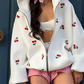 Kyra - weiße damenjacke mit kirschmotiv