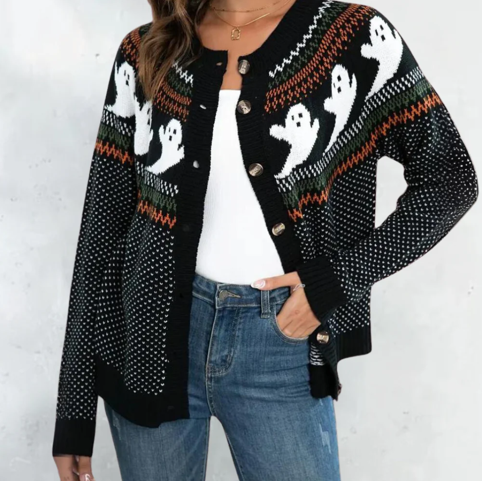 Marika – bezaubernde strickjacke mit geistermotiv