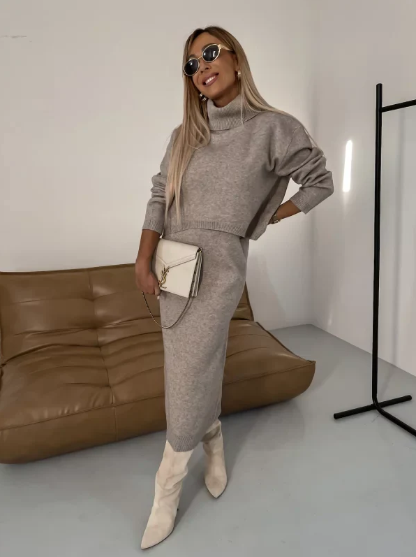 Aida - kuscheliges, modernes strick-herbst-winter-set für damen