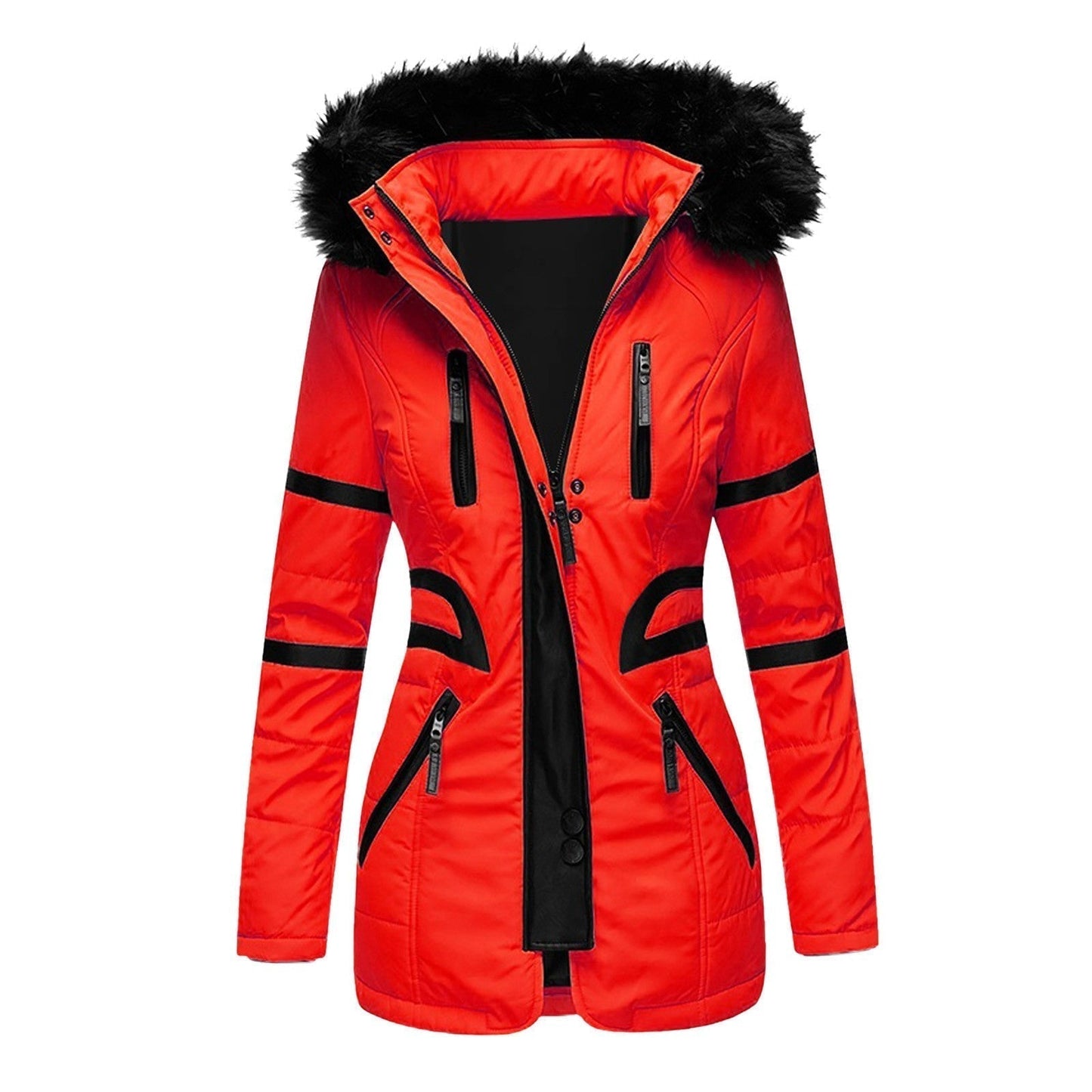 Eleganter damen-wintermantel mit kapuze und wolle