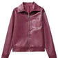Lederjacke mit reißverschluss und brusttasche für herbst/winter