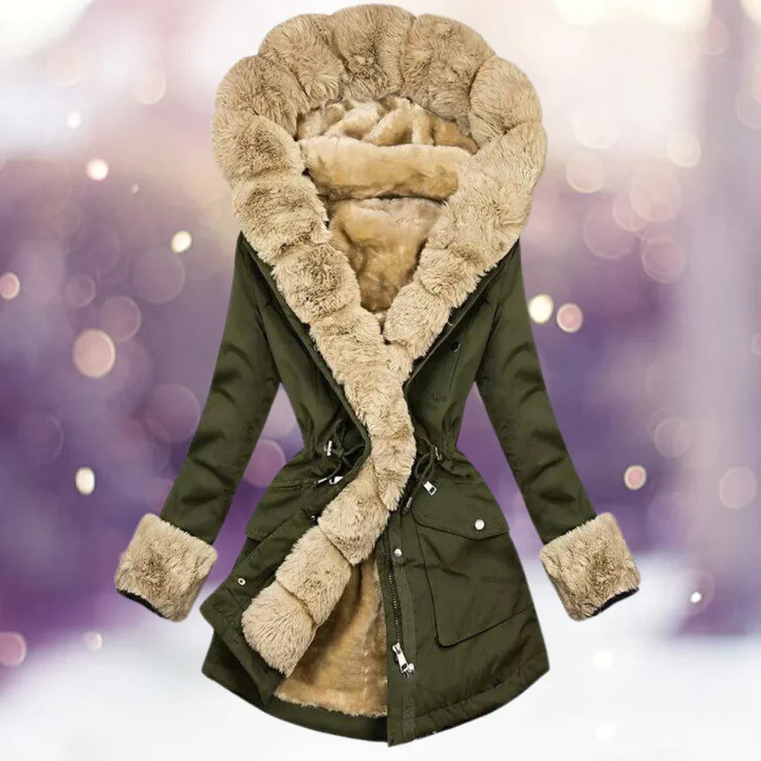Warmer wintermantel mit fellfutter für damen