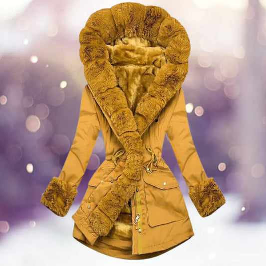 Warmer wintermantel mit fellfutter für damen
