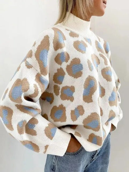 Pippa – dicker rollkragenpullover mit leopardenmuster