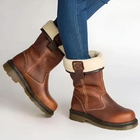 Bequeme damen-ankle-boots aus leder mit kunstfell