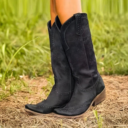 Damen-kniestiefel im used-look mit nieten – damen