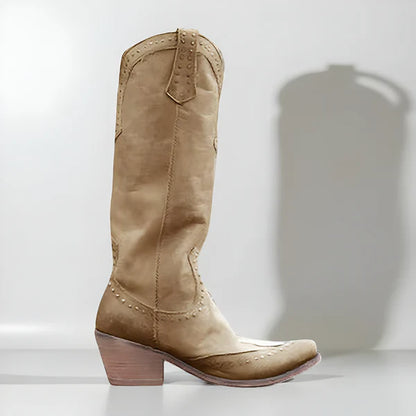 Damen-kniestiefel im used-look mit nieten – damen