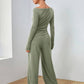 Mia – solides, lässiges set aus langarmshirt und hose mit weitem bein