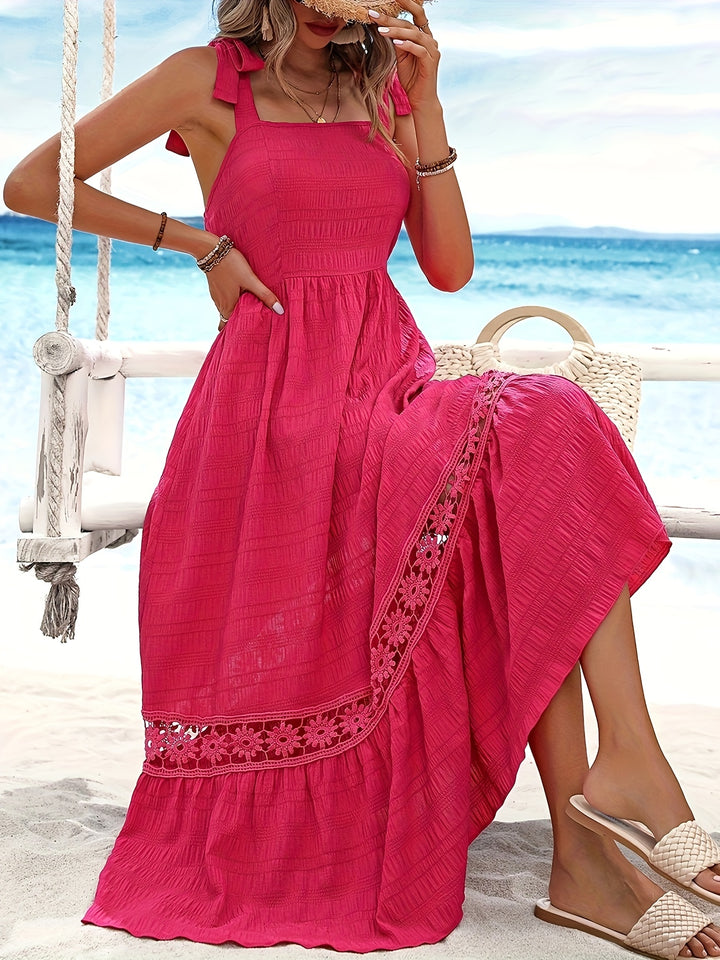 Rotes maxikleid mit spitzendetail und schleifen - Emily