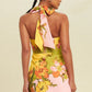 Warteliste 31.07. ♥ dules neckholder-Minikleid mit Ausschnitt und blumendruck in grün