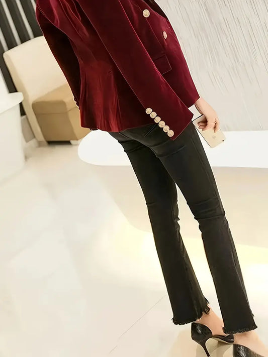 Elegante burgunder samtjacke für famen – schlankmacher-blazer