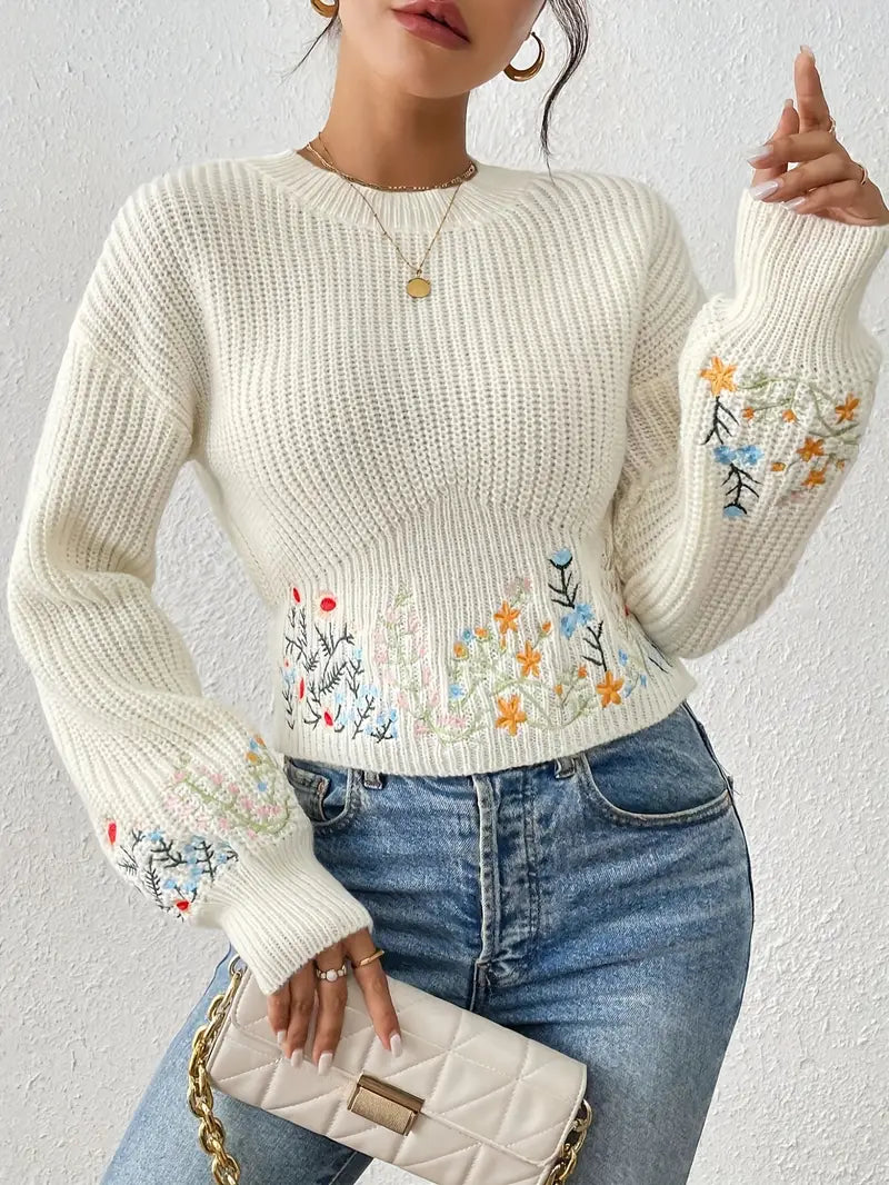 Leyla - strickpullover mit blumenstickerei