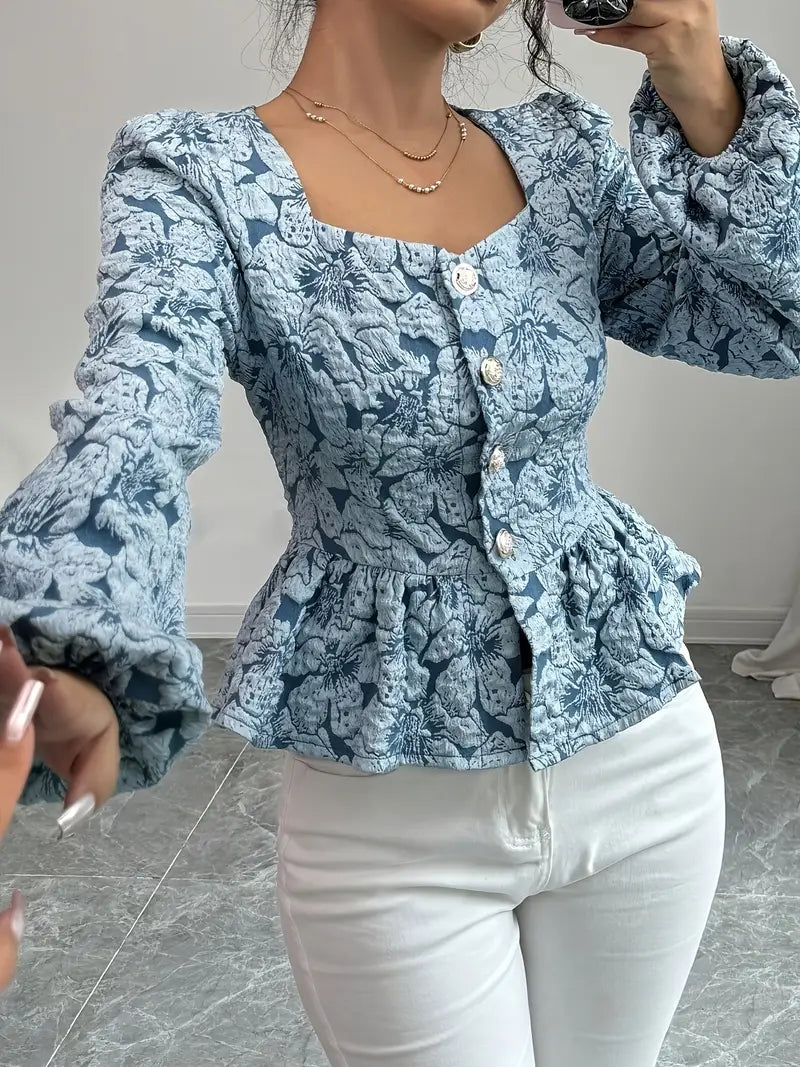 Stella - elegante bluse mit blumenmuster und puffärmeln