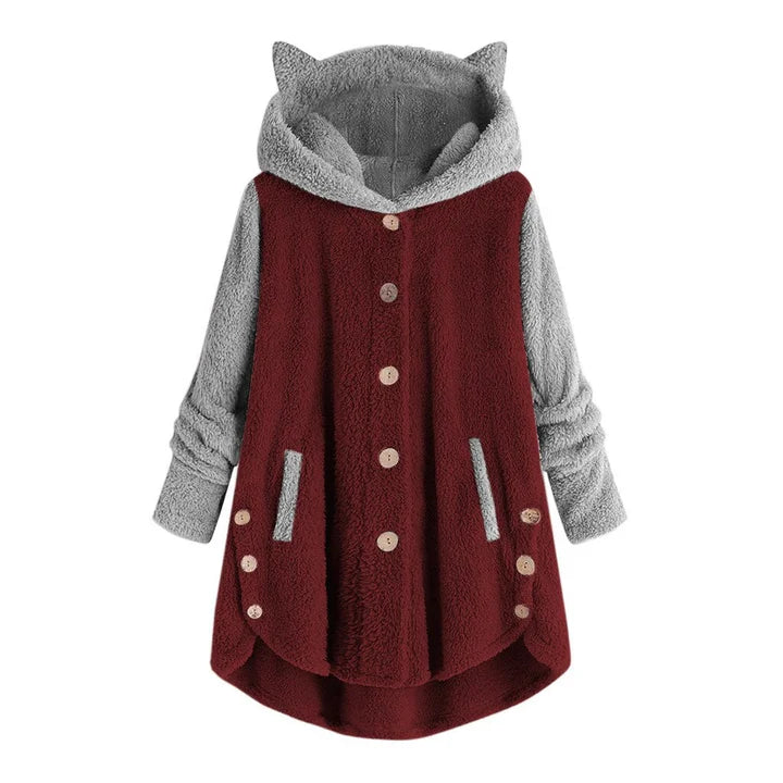 Nina - damen-fleece-sweatshirt mit katzenohren und abgesetzten armeln