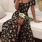 Ava – a-linien-kleid mit blumendruck und puffärmeln für frühling und sommer