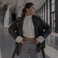 Zita - vegane lederjacke in ubergröbe dunkelgrau