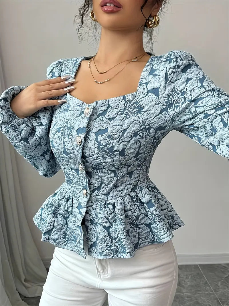 Stella - elegante bluse mit blumenmuster und puffärmeln