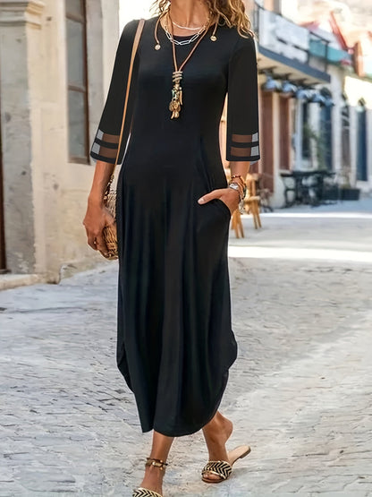Schwarzes maxikleid mit mesh-armeln - Elena
