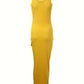 Sophia – gerafftes trägerkleid mit schlitz und seitlichem kordelzug