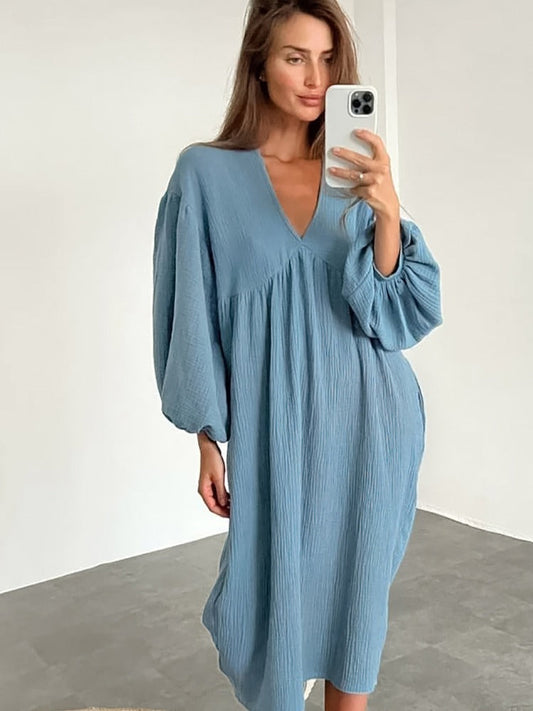 Bella - blaues leinen-sommerkleid