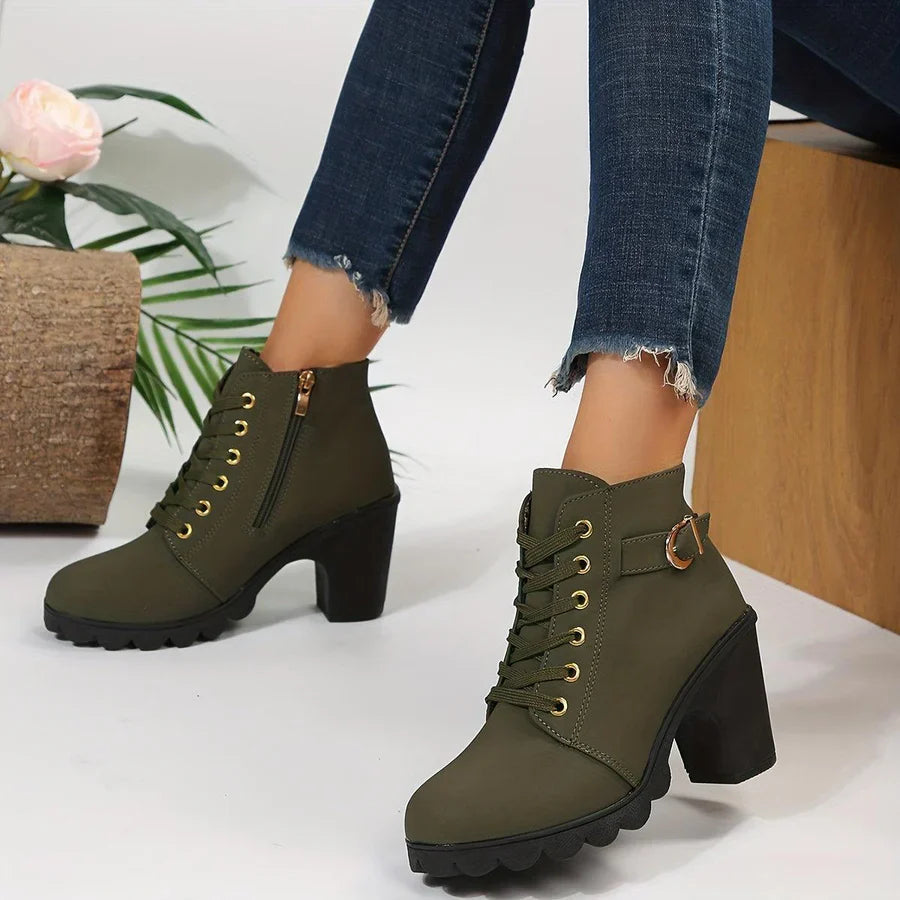 Lässige stiefel mit reißverschluss und absatz für damen