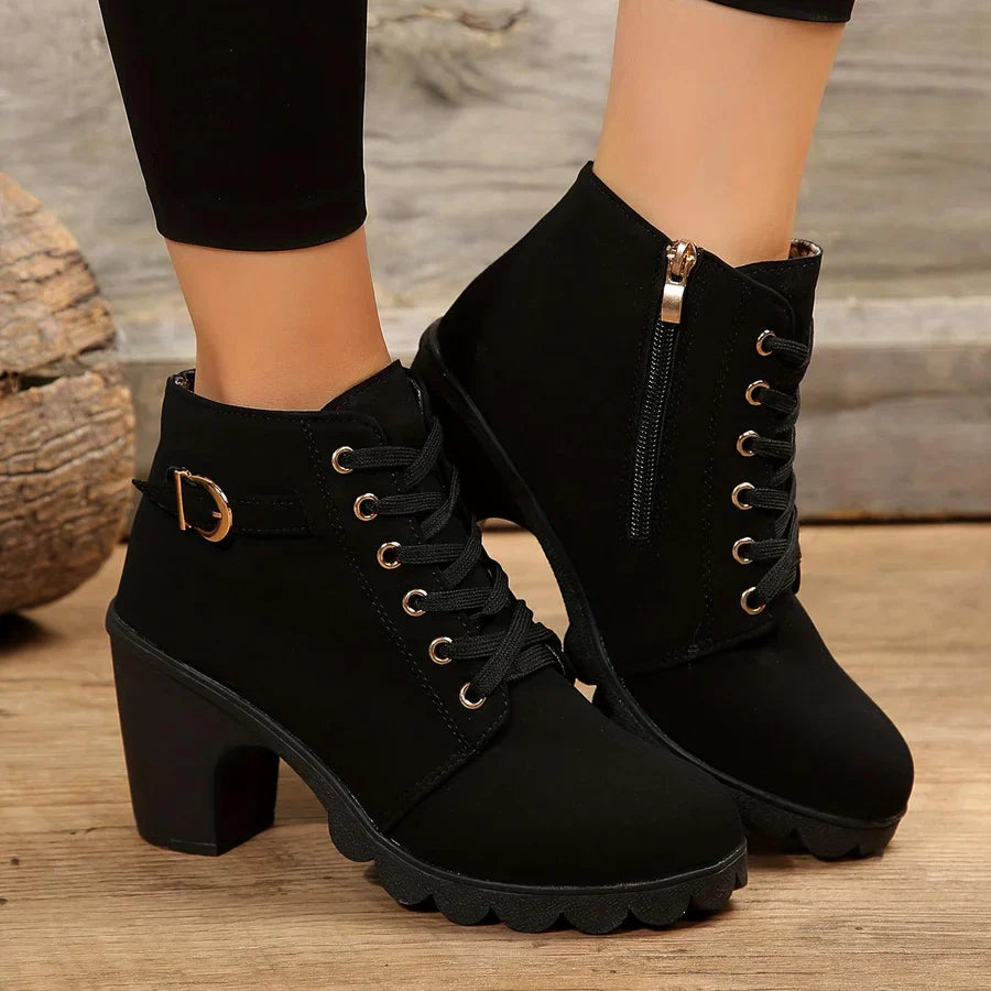Lässige stiefel mit reißverschluss und absatz für damen