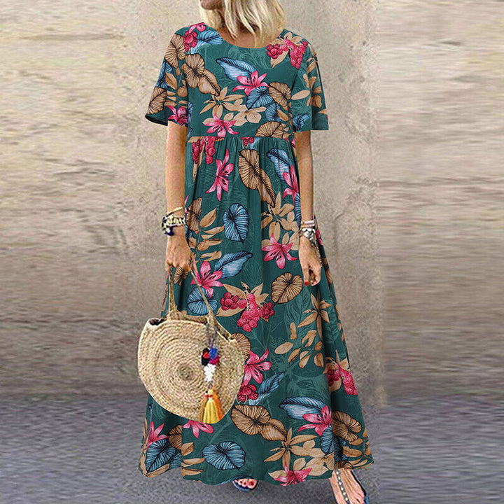 Weißes geblümtes maxikleid mit kurzen armeln - Ella