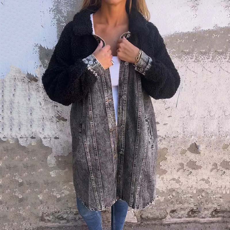 Verena - mit sherpa gefütterte langärmelige jeansjacke für frauen