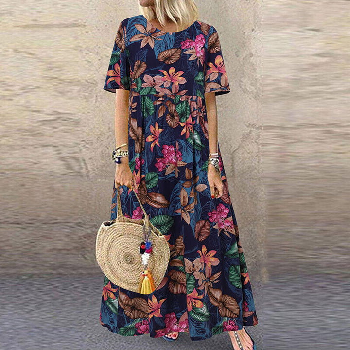 Weißes geblümtes maxikleid mit kurzen armeln - Ella