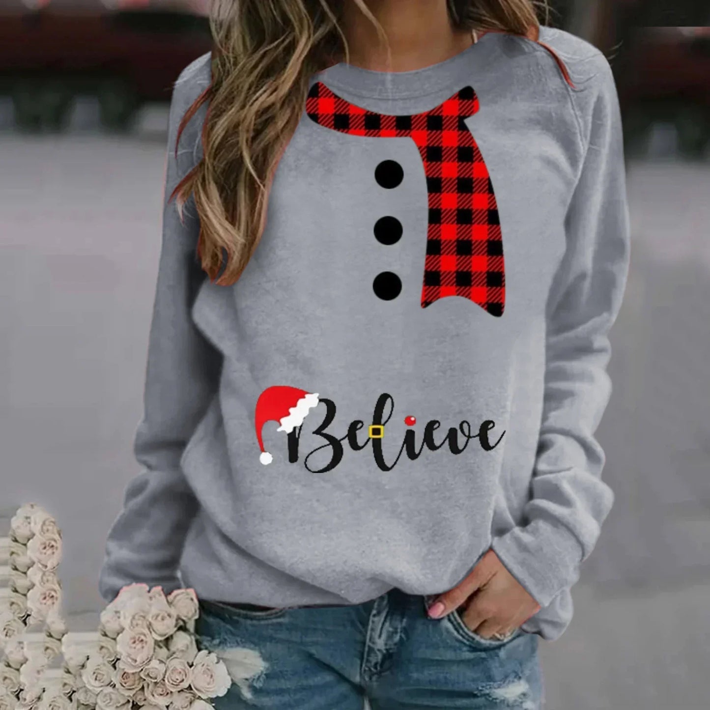 Lilys - Damenpullover Mit Weihnachtsmuster Und Langem Ärmel Aus Modal
