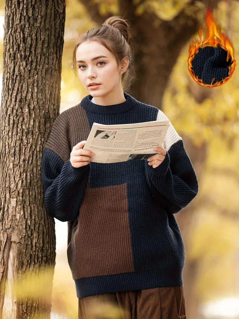 Penelope – lässiger Kontrast-Thermopullover für Damen