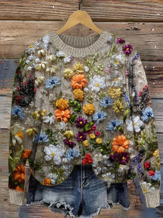 Maelle – gemütlicher strickpullover aus floraler faser