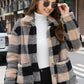 Zoey - karierter Teddymantel mit Flicken für Damen