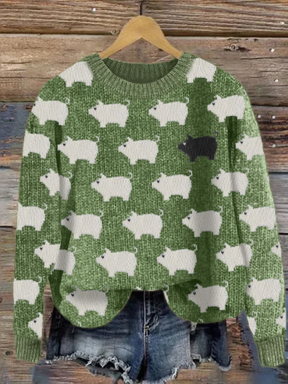 Elisa – kuscheliger vintage-strickpullover mit schweinen