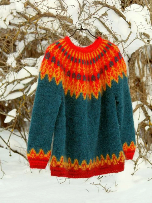 Quentin – vintage isländische warme pullover mit rundhalsausschnitt